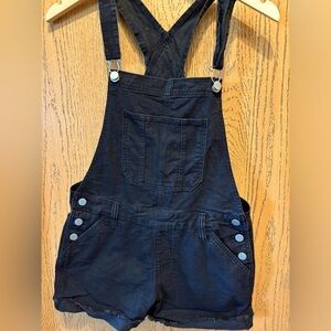 Black denim overall shorts